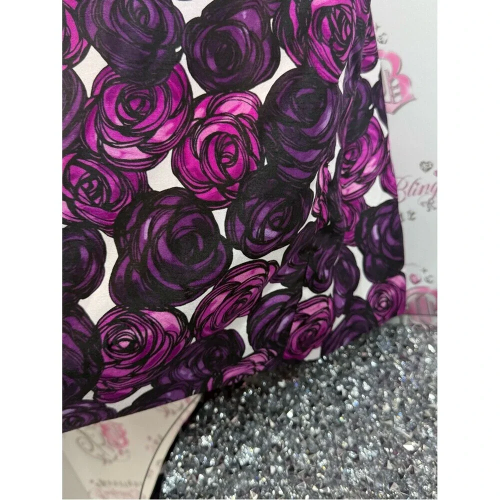 Tahari Dress 100% silk roses flowers floral Purple & Black Floral Midi Dress - Picture 6 of 14